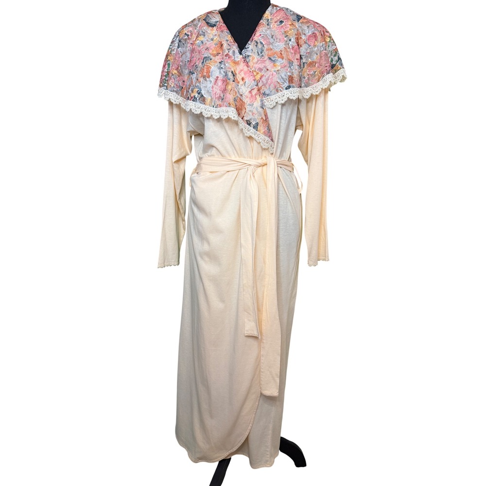 Vintage Victorias Secret Floral Lace Capelet Wrap Robe Peach Cotton NWT P/S